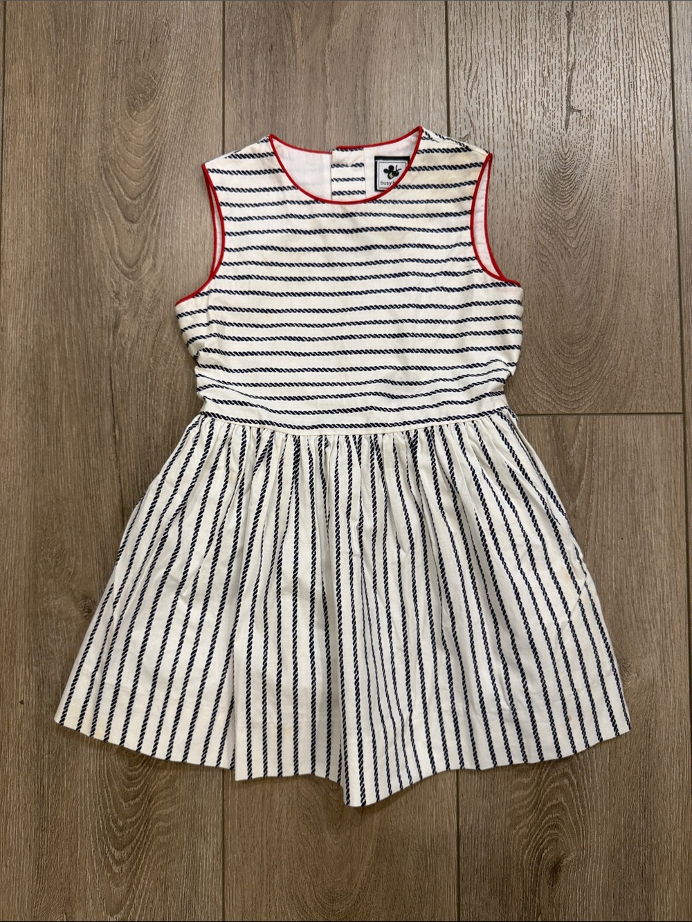 Busy Bees Striped Navy and White Sleeveless Kids Dress w/ Red Trim 2